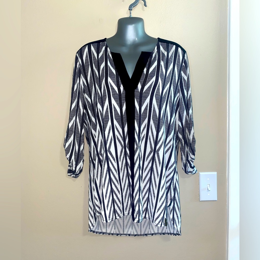 Calvin Klein Black and White Blouse / Tunic Top for Office / Career, size Medium
